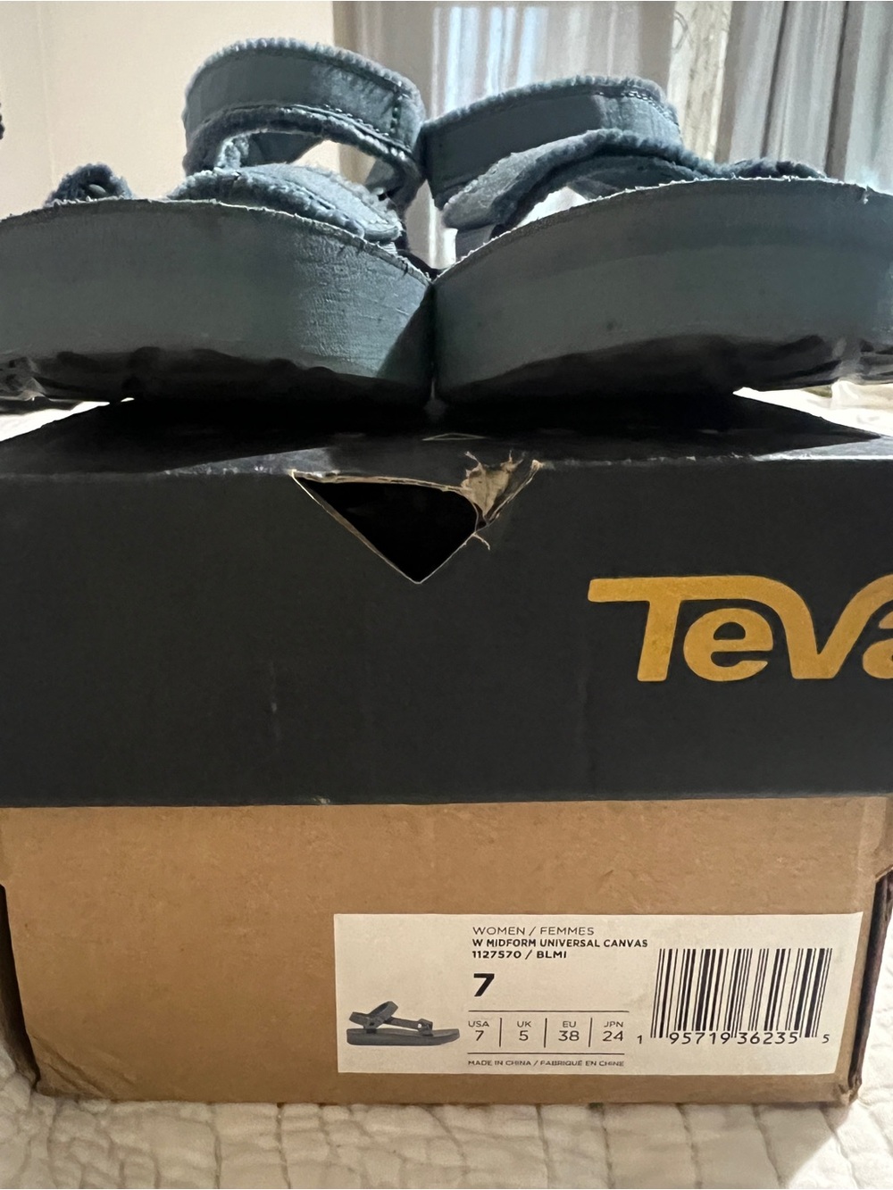 Teva Women's Canvas Platform Slide Sandals in Dusty Blue